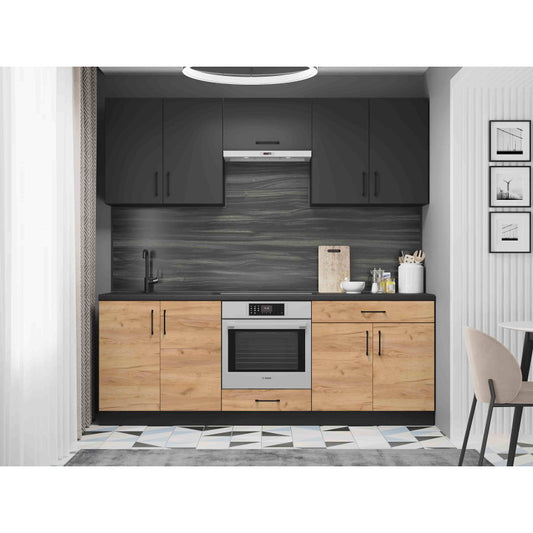 Кухня модульна Эверест Оптима набор №8 Антрацит+Дуб крафт золотой 2,2 м (без столешницы) (DTM-5723)