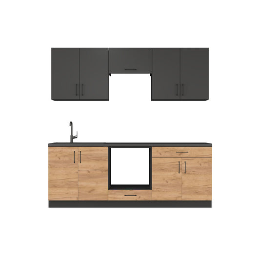 Кухня модульна Эверест Оптима набор №8 Антрацит+Дуб крафт золотой 2,2 м (без столешницы) (DTM-5723)