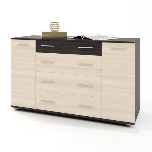 Комод для вещей К-4 Эверест 130х38х73 венге темный+дуб молочный Телескопические (шариковые) (DTM-2028)