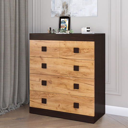 Комод для вещей Эверест на 5 ящиков Соната-3 80х38х94 венге темный + дуб крафт золотой (DTM-2032)