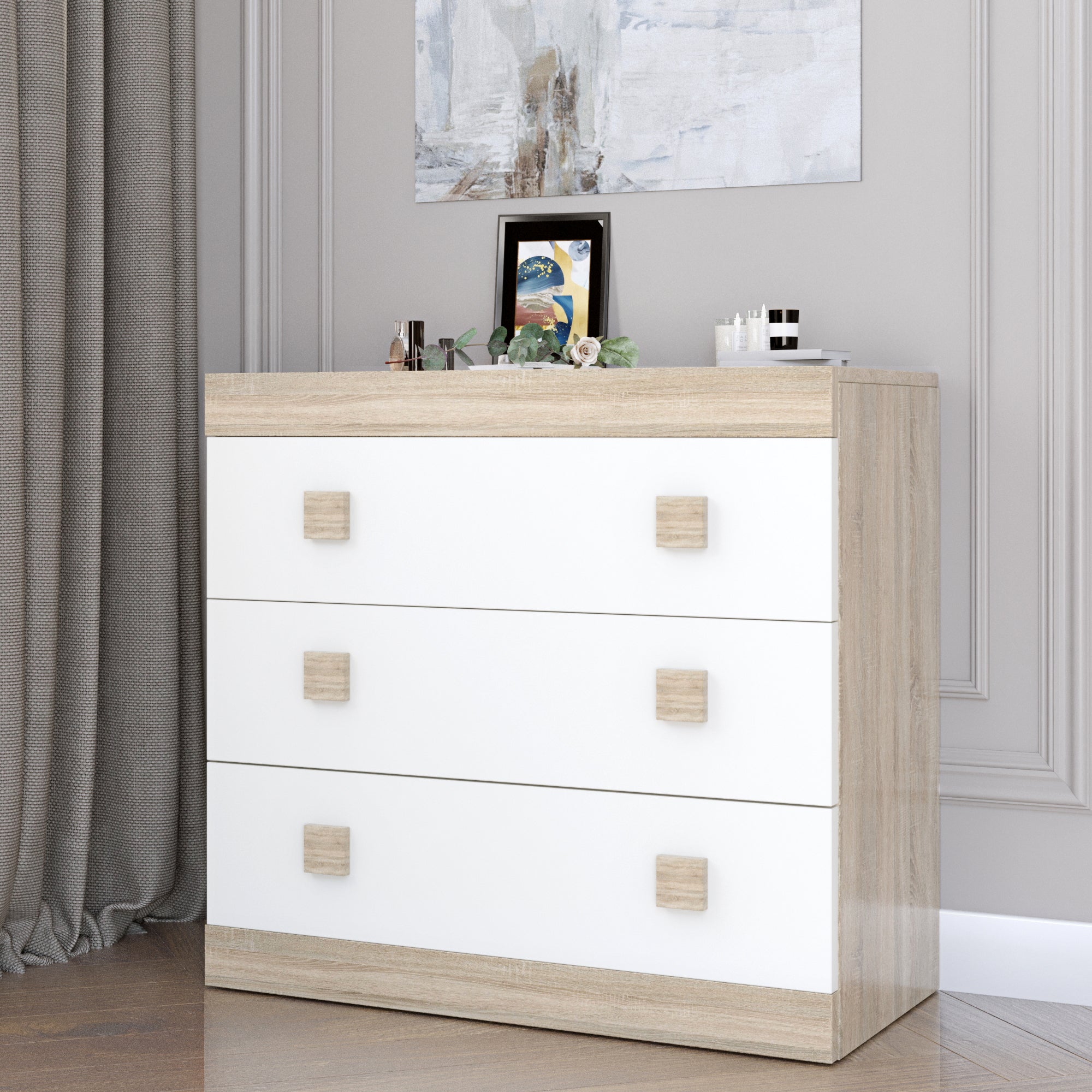 Комод Эверест на 3 ящика Соната-1 80х38х75 дуб сонома + белый (DTM-2044)