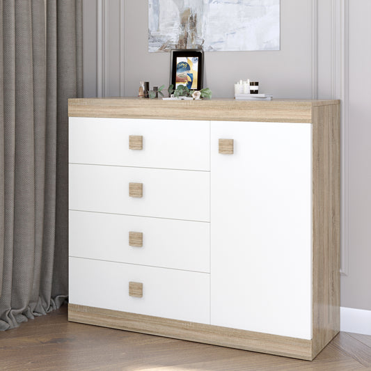 Комод с дверью и 4-мя ящиками Эверест Соната-5 105х38х94 дуб сонома + белый (DTM-2062)