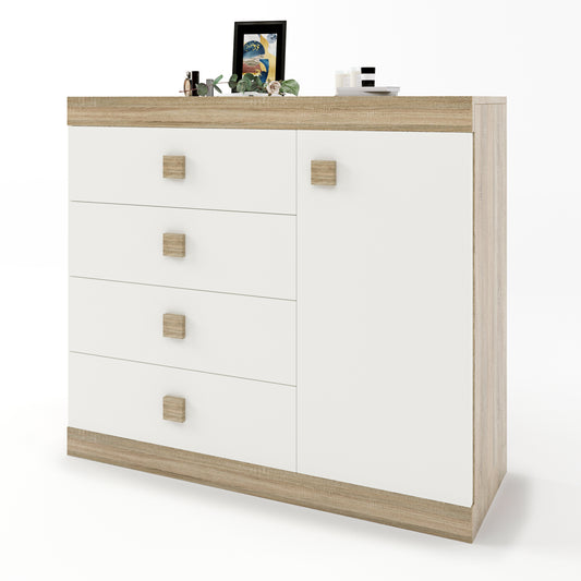 Комод с дверью и 4-мя ящиками Эверест Соната-5 105х38х94 дуб сонома + белый (DTM-2062)