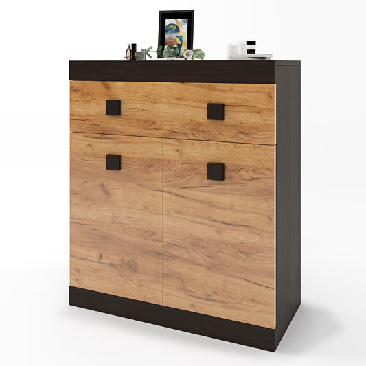 Комод с дверями и ящиком Эверест Соната-4 80х38х94 венге темный + дуб крафт золотой (DTM-2066)