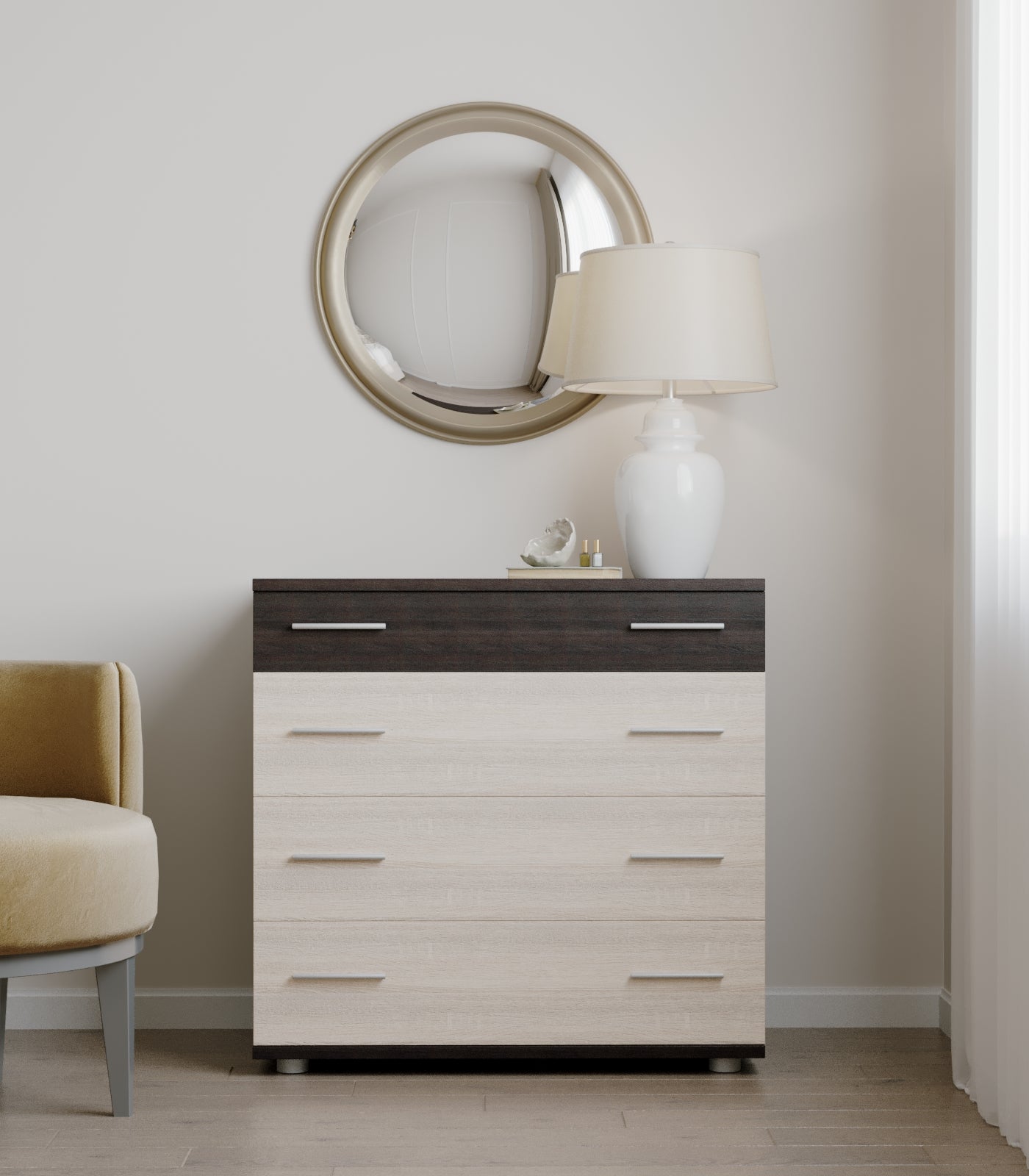 Маленький комод Эверест на 4 ящика К-1 80х45х73 венге темный + дуб молочный (телескопы) (DTM-2443)