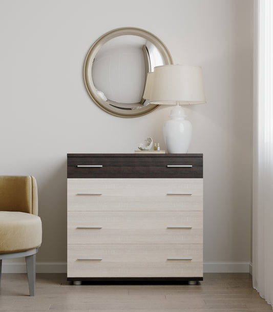 Маленький комод Эверест на 4 ящика К-1 80х45х73 венге темный + дуб молочный (телескопы) (DTM-2443)