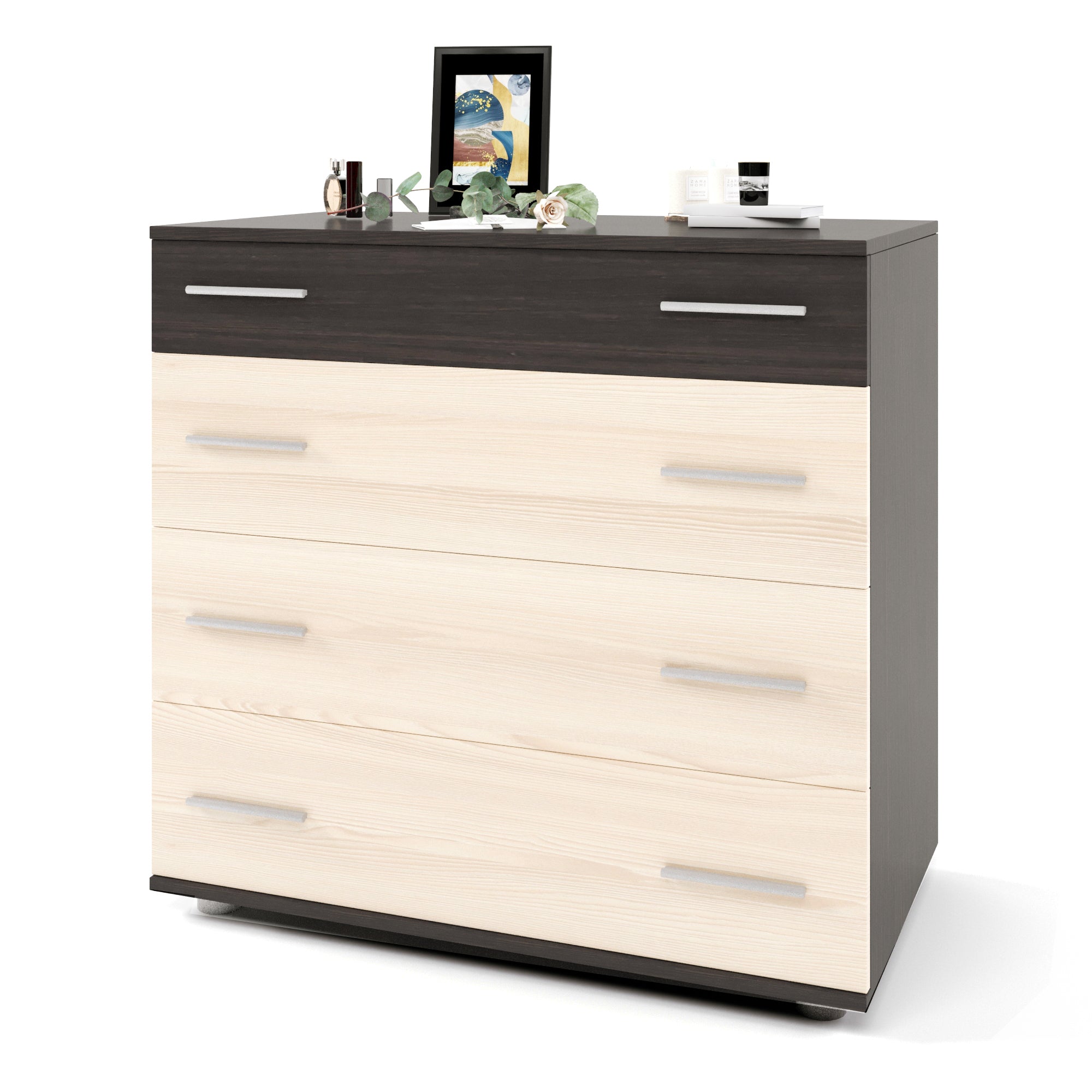 Маленький комод Эверест на 4 ящика К-1 80х45х73 венге темный + дуб молочный (телескопы) (DTM-2443)