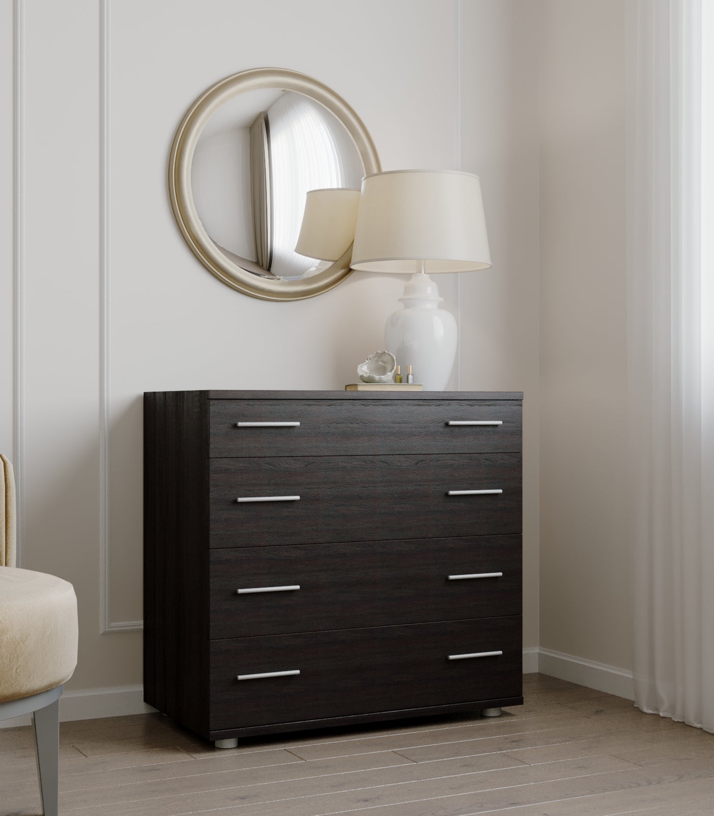 Маленький комод Эверест на 4 ящика К-1 80х45х73 венге темный (телескопы) (DTM-2444)