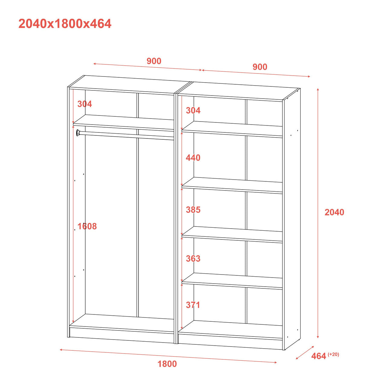 Комплект Doros Промо с полками Серый 2+2 ДСП 180х48х204 DRS-011627 (80737771)