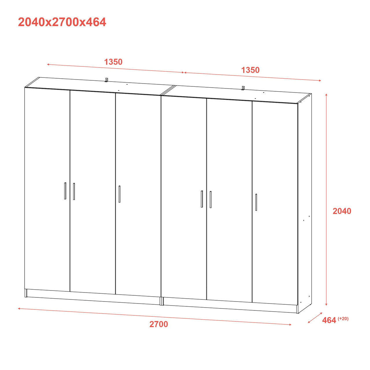 Шкаф для одежды Doros Промо Серый 3+3 ДСП 270х48х204 DRS-011629 (80737768)