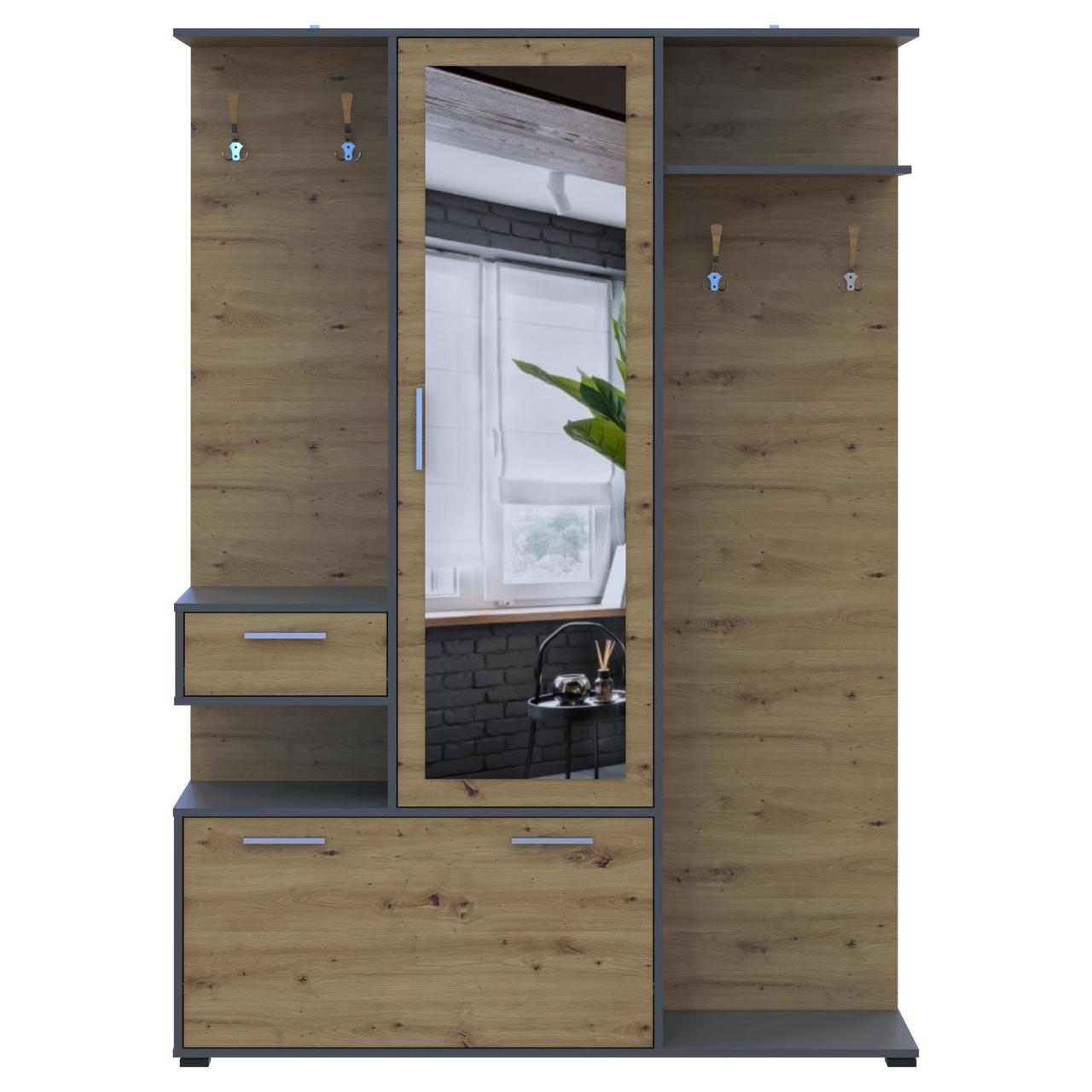 Прихожая Doros Финч 145х37х202 см Графит/Дуб артизан (DRS-011338)