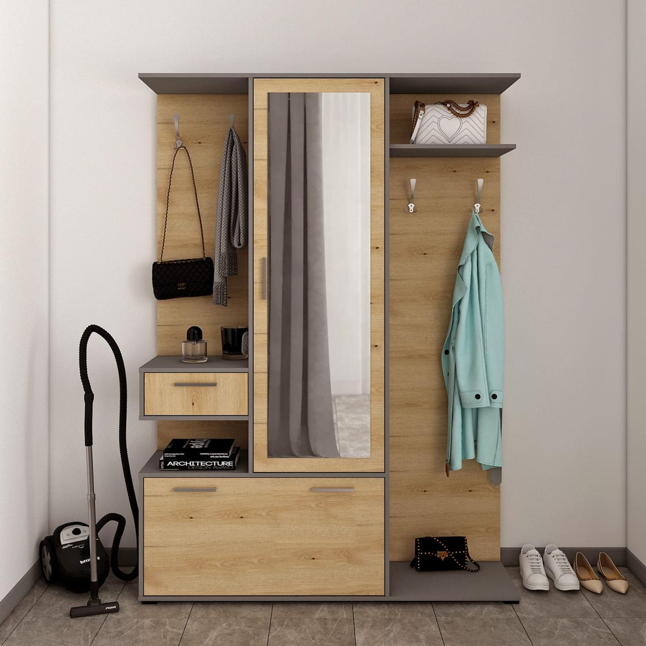 Прихожая Doros Финч 145х37х202 см Графит/Дуб артизан (DRS-011338)