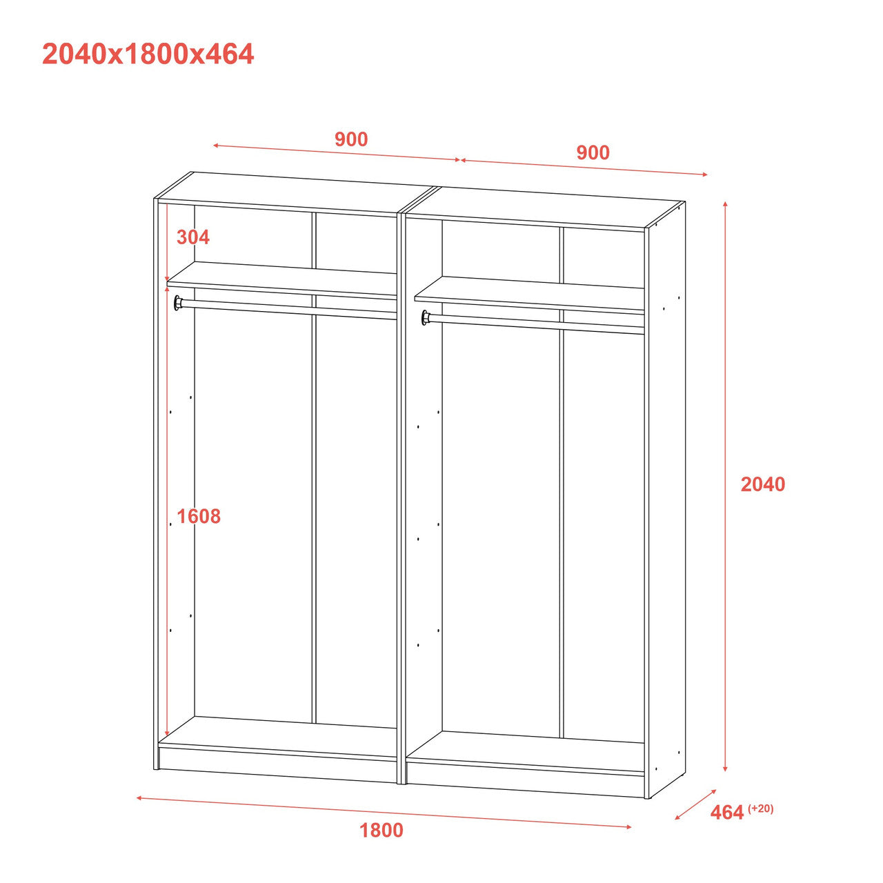 Шкаф для одежды Doros Промо Серый 2+2 ДСП 180х48х204 DRS-011630 (80737766)