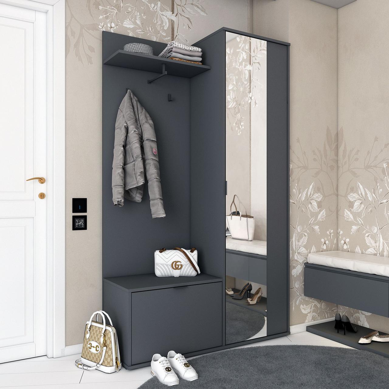 Прихожая с зеркалом Doros Дора 113,5х40х192 см Графит (DRS-011341)