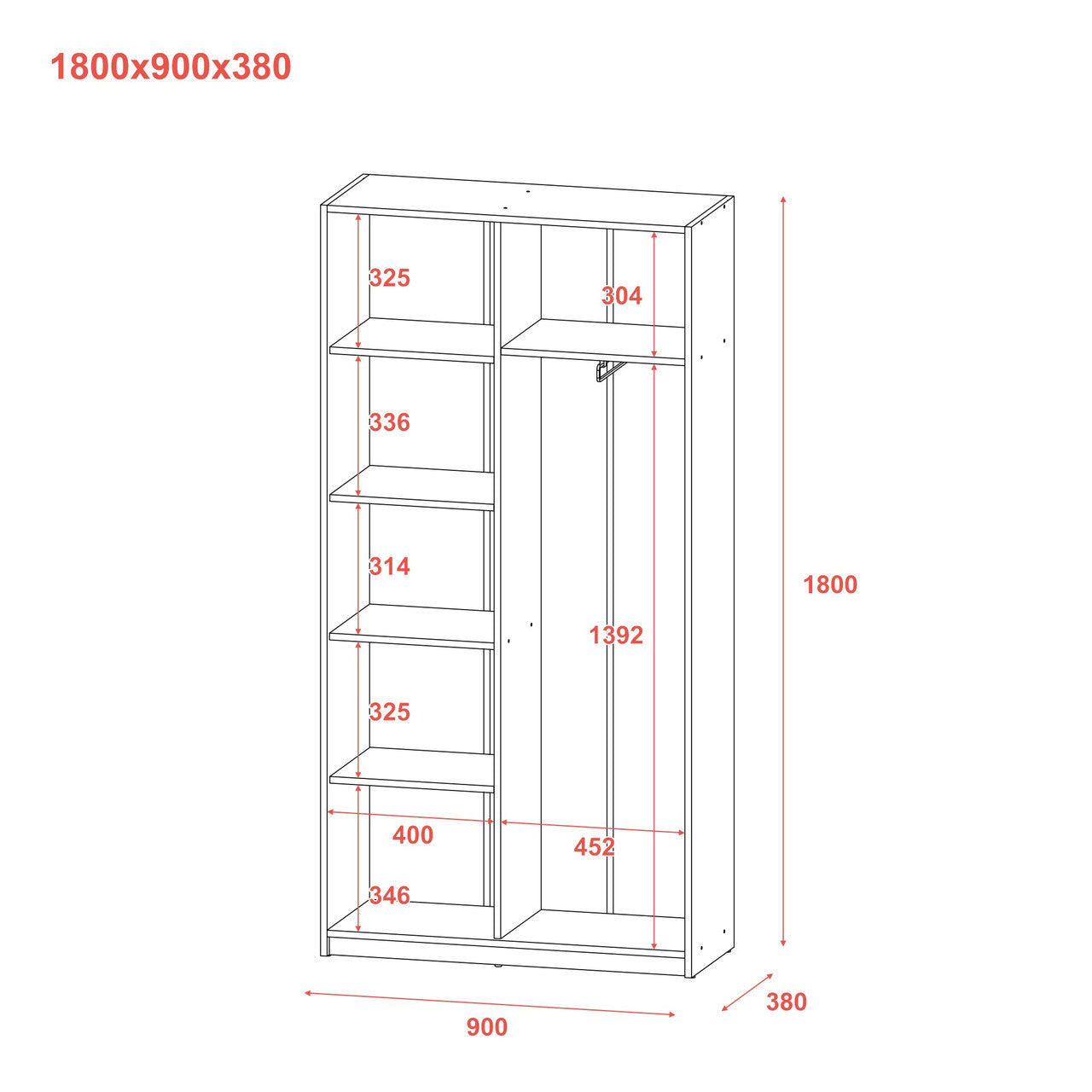 Распашный шкаф Doros Студент Дуб Сонома/Белый 90х38х180 DRS-011624 (40908067)