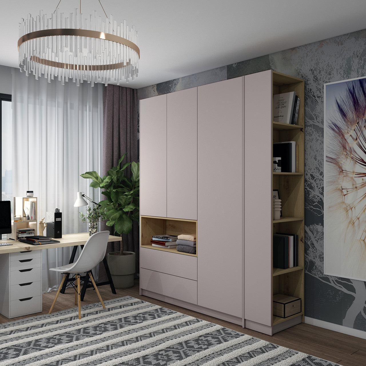 Этажерка к шкафу Doros Дейл Кашемир/Дуб Артизан 52х28х220 DRS-011733 (41516118)