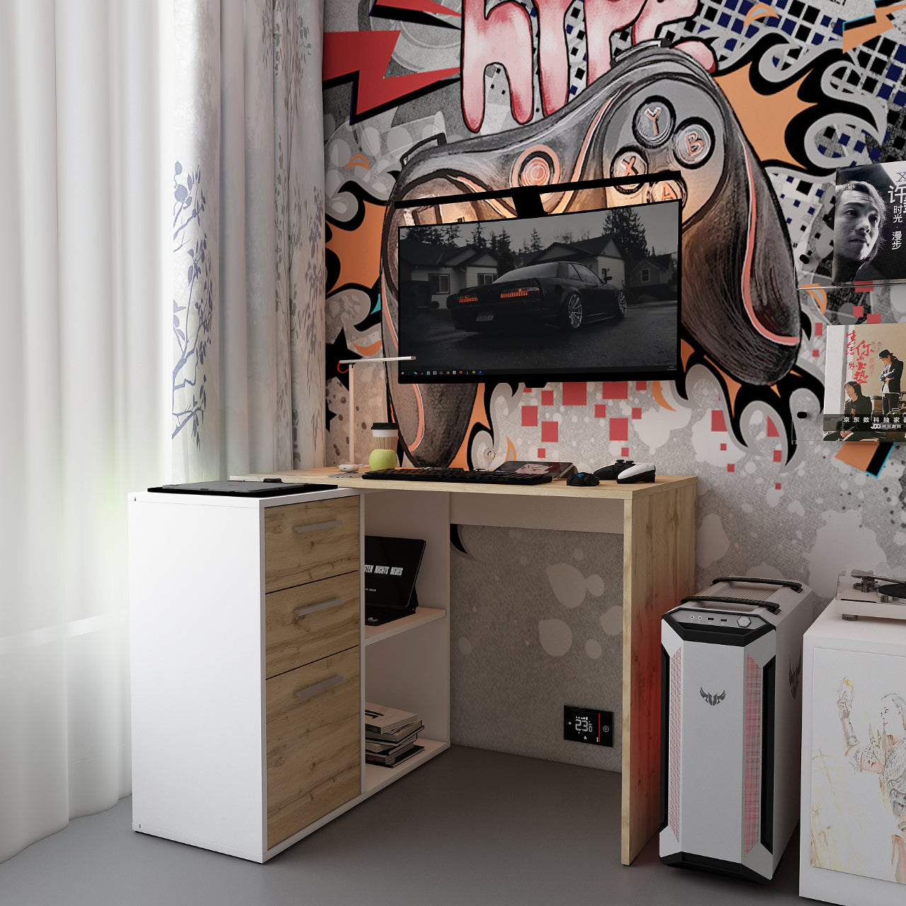 Офисный стол Doros T8 Белый/Дуб Артизан 100х83х75 (DRS-011512)