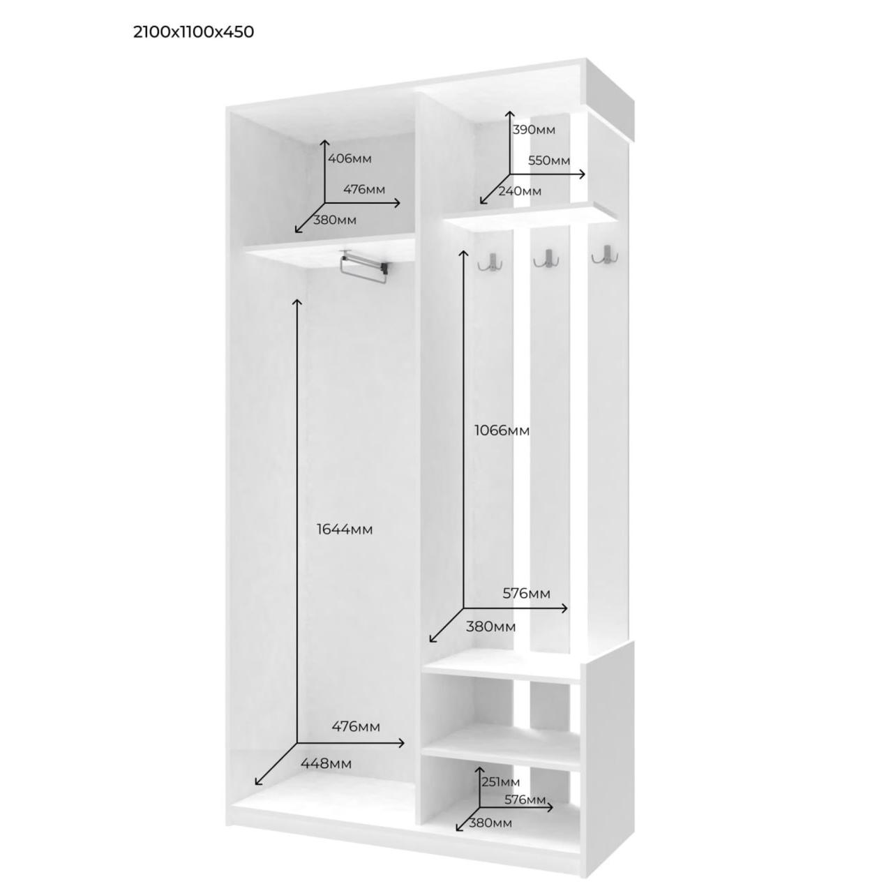 Прихожая с зеркалом Doros City One Door 110х45х210 см Белый (DRS-011404)