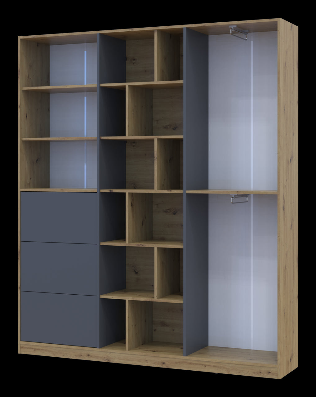 Шкаф для одежды Doros Морган Дуб Артизан/Графит ДСП/Ящики 180х38.5х210 DRS-011612 (42002256)