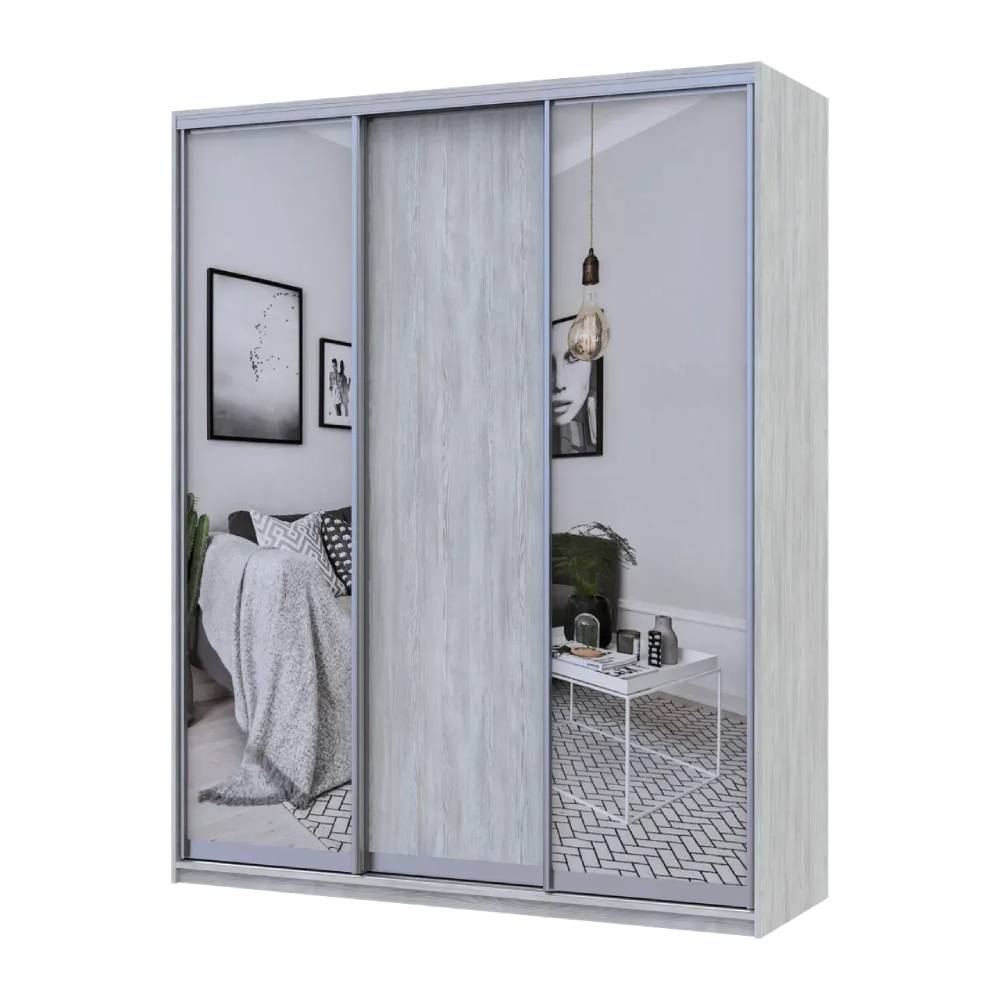 Шкаф купе Doros Сити Лайт Сосна Натти 1 ДСП / 2 зеркала 225х60х225 (DRS-011972)