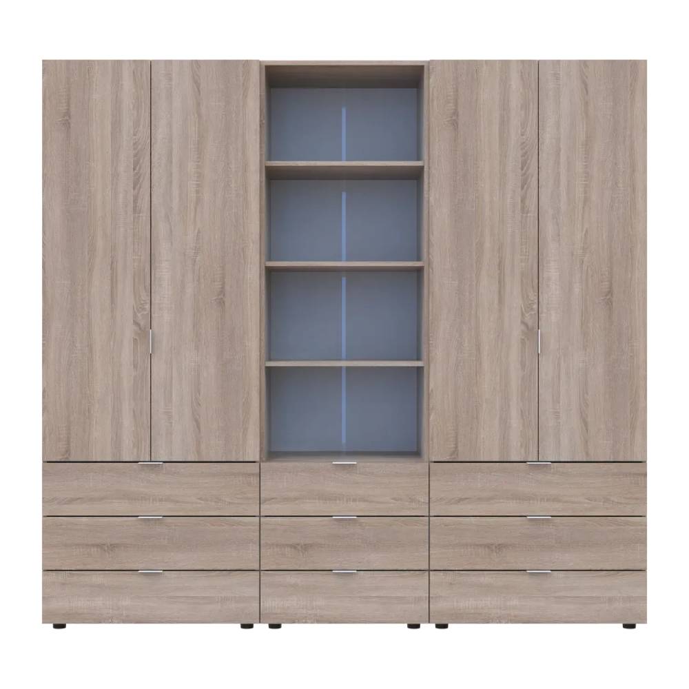 Шкаф для одежды Гелар Дуб сонома 2+2ДСП с пеналом 215х49.5х203.4 (DRS-011917)