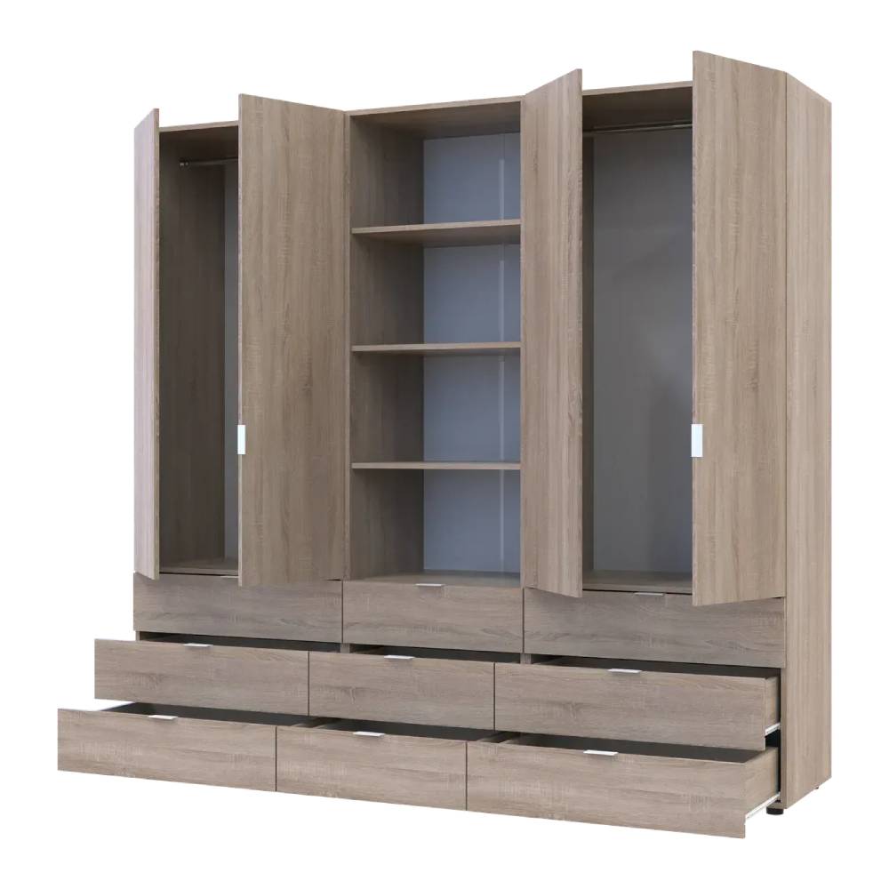 Шкаф для одежды Гелар Дуб сонома 2+2ДСП с пеналом 215х49.5х203.4 (DRS-011917)