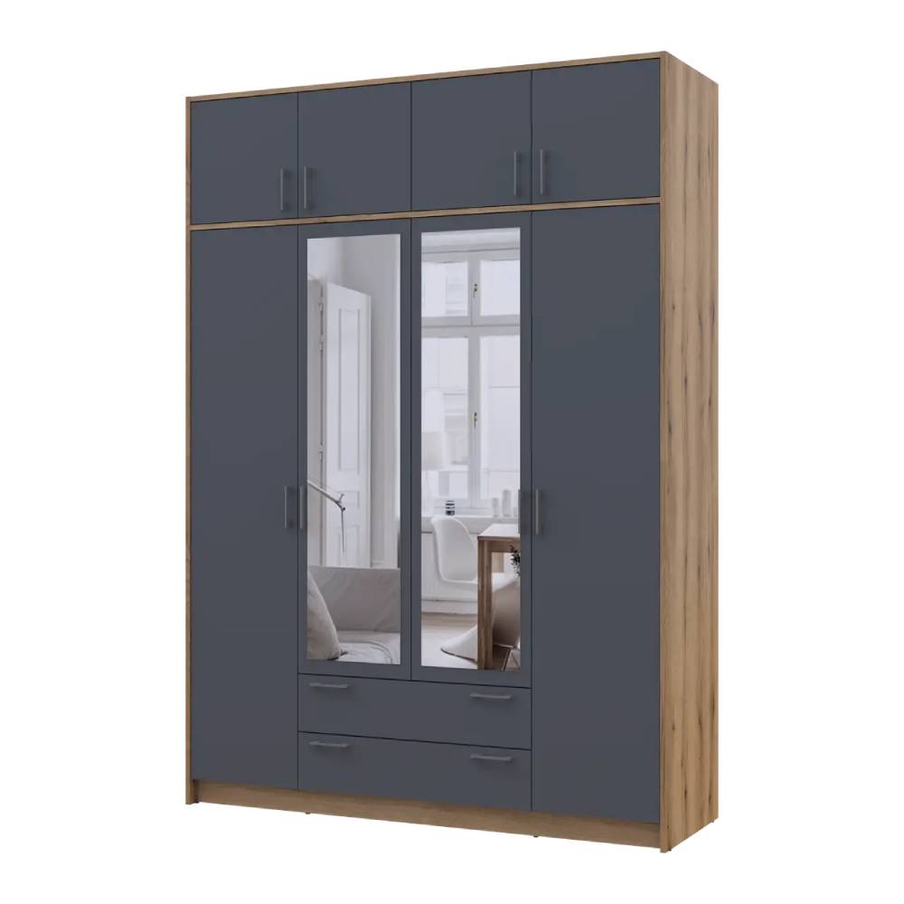 Шкаф для одежды Doros Ронди с антресолью и зеркалом Дуб Артизан/Графит 4ДСП 160х52х236 DRS-011677 (80737830)