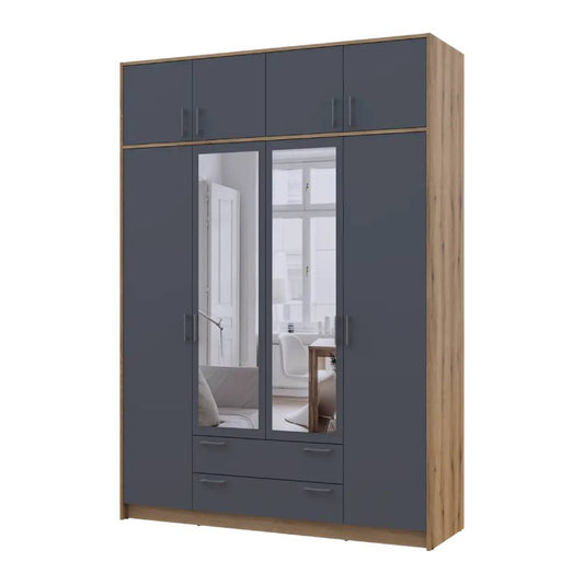 Шкаф для одежды Doros Ронди с антресолью и зеркалом Дуб Артизан/Графит 4ДСП 160х52х236 DRS-011677 (80737830)