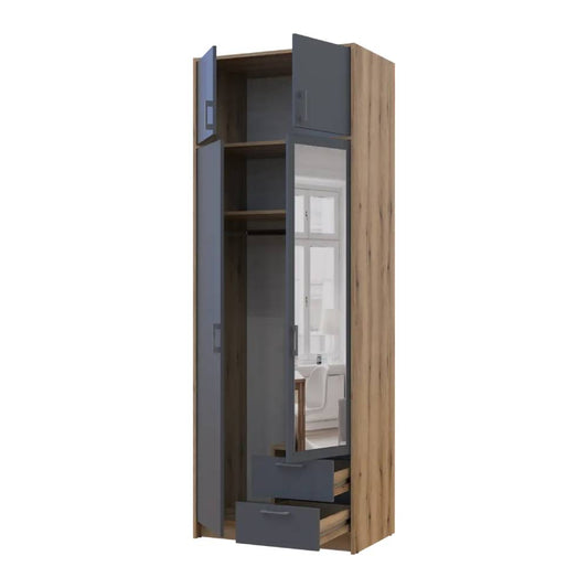 Шкаф для одежды Doros Ронди с антресолью и зеркалом Дуб Артизан/Графит 2ДСП 82х52х236 DRS-011675 (80737810)