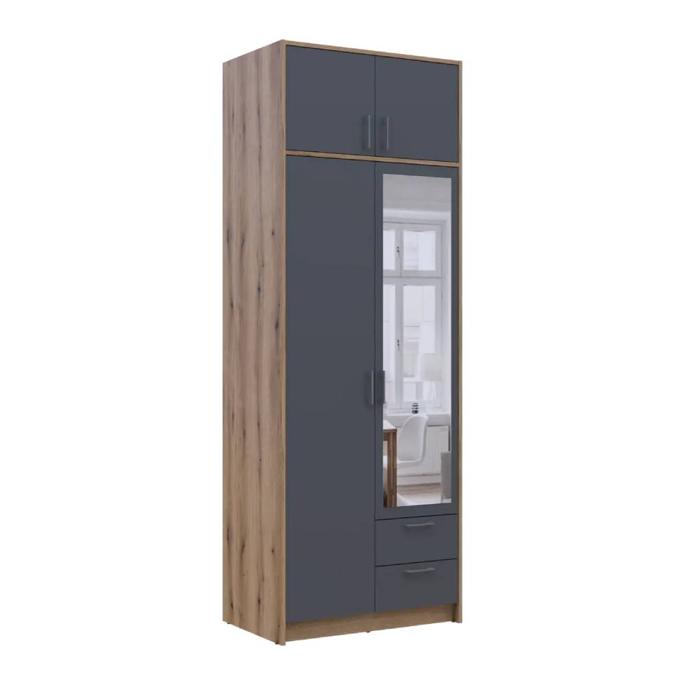 Шкаф для одежды Doros Ронди с антресолью и зеркалом Дуб Артизан/Графит 2ДСП 82х52х236 DRS-011675 (80737810)