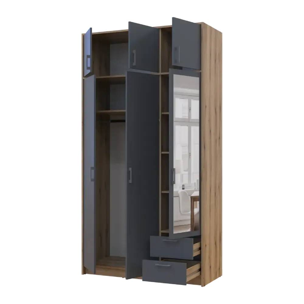 Шкаф для одежды Doros Ронди с антресолью и зеркалом Дуб Артизан/Графит 3ДСП 121х52х236 DRS-011676 (80737820)