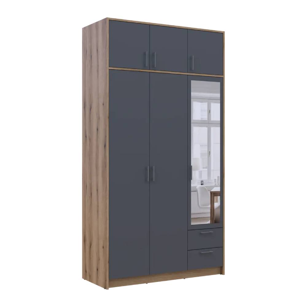 Шкаф для одежды Doros Ронди с антресолью и зеркалом Дуб Артизан/Графит 3ДСП 121х52х236 DRS-011676 (80737820)