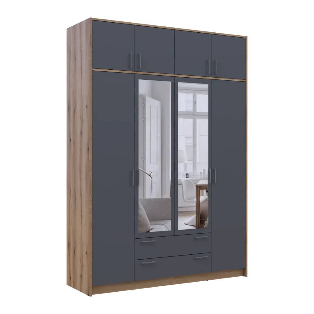 Шкаф для одежды Doros Ронди с антресолью и зеркалом Дуб Артизан/Графит 4ДСП 160х52х236 DRS-011677 (80737830)