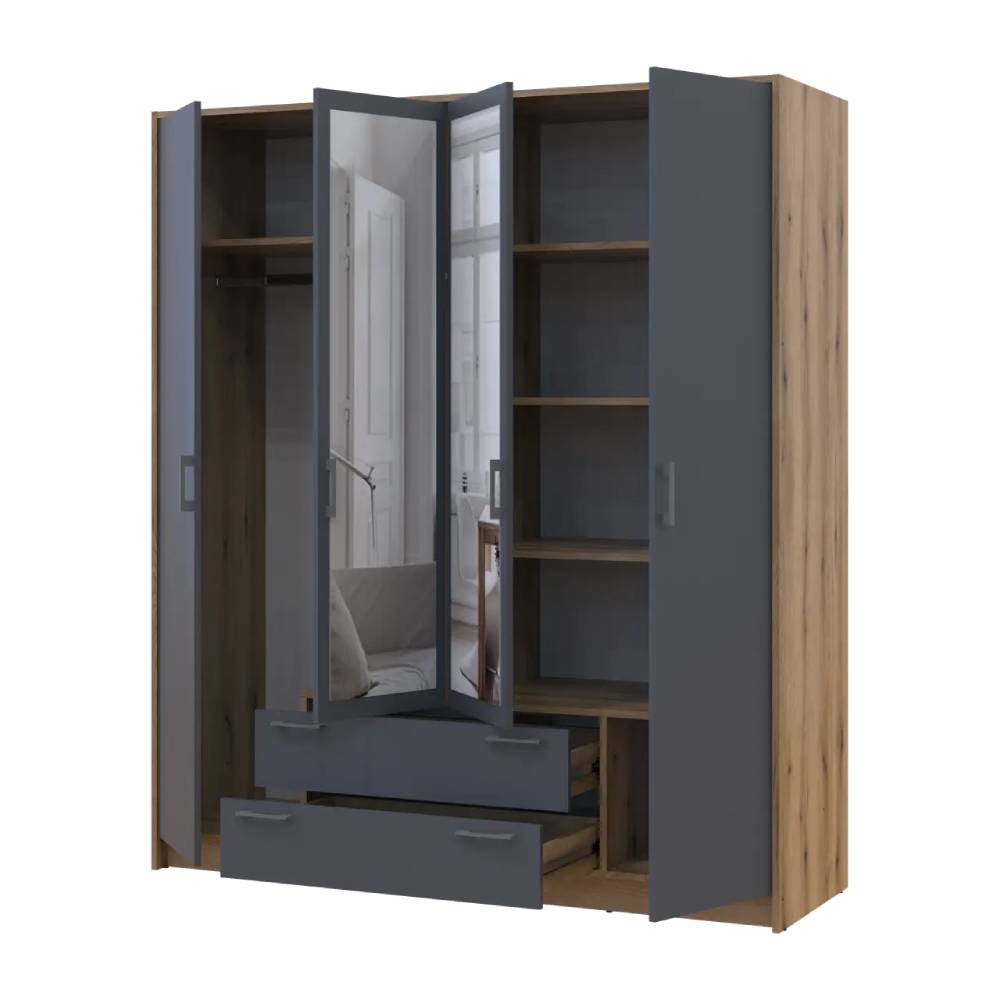 Шкаф для одежды Doros Ронди с зеркалом Дуб Артизан/Графит 4ДСП 160х52х195 DRS-011671 (80737826)