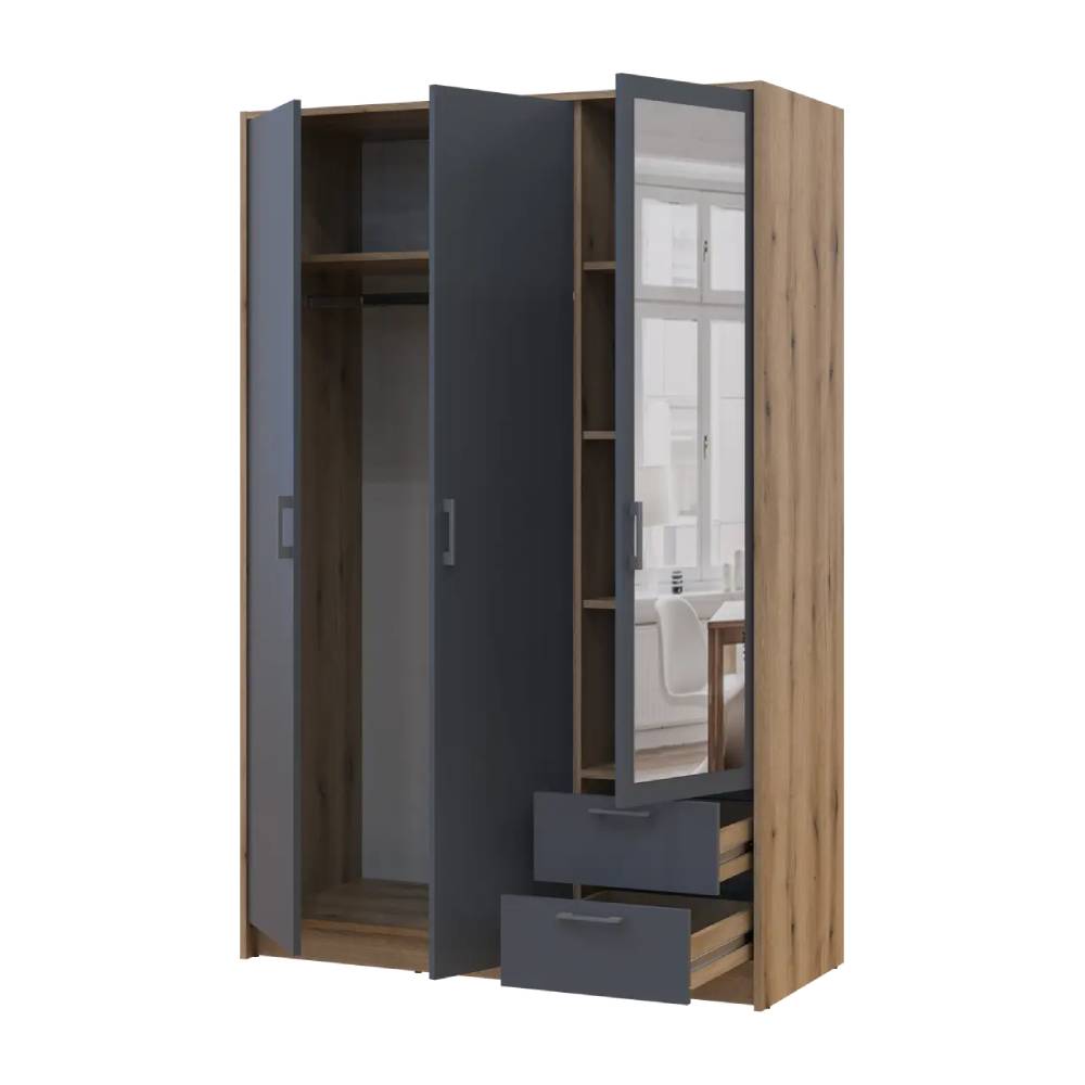 Шкаф для одежды Doros Ронди с зеркалом Дуб Артизан/Графит 3ДСП 121х52х195 DRS-011670 (80737816)