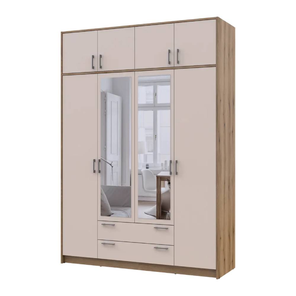 Шкаф для одежды Doros Ронди с антресолью и зеркалом Дуб Артизан/Кашемир 4ДСП 160х52х236 DRS-011680 (80737831)