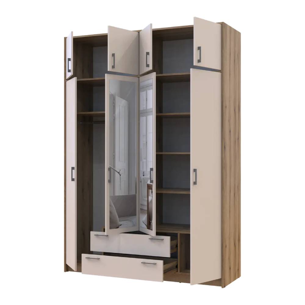 Шкаф для одежды Doros Ронди с антресолью и зеркалом Дуб Артизан/Кашемир 4ДСП 160х52х236 DRS-011680 (80737831)