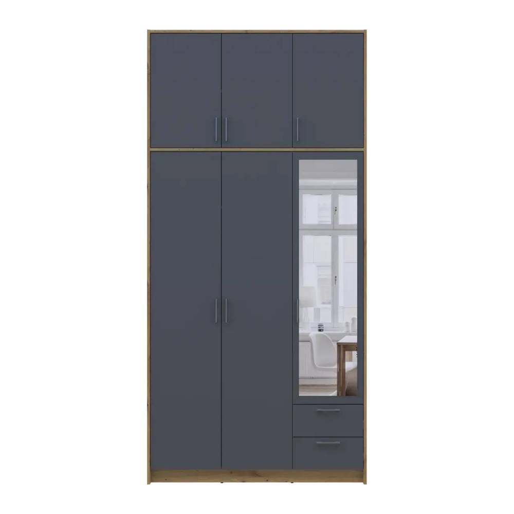 Шкаф для одежды Doros Ронди с высокой антресолью и зеркалом Дуб Артизан/Графит 3 ДСП 121х52х260 (DRS-011875)