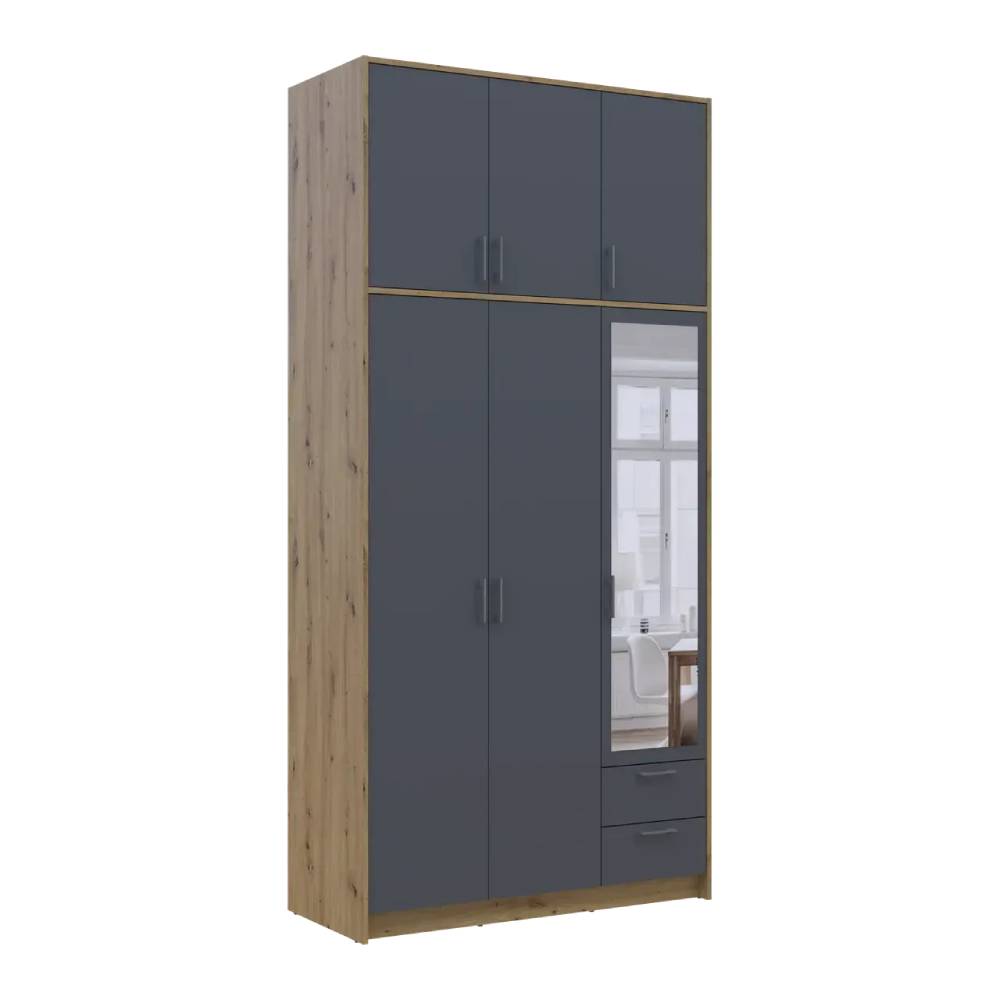 Шкаф для одежды Doros Ронди с высокой антресолью и зеркалом Дуб Артизан/Графит 3 ДСП 121х52х260 (DRS-011875)