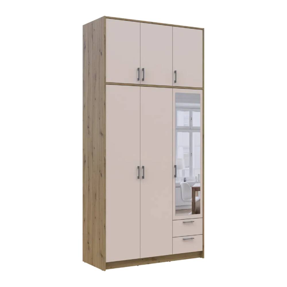 Шкаф для одежды Doros Ронди с высокой антресолью и зеркалом Дуб Артизан/Кашемир 3 ДСП 121х52х260 (DRS-011876)