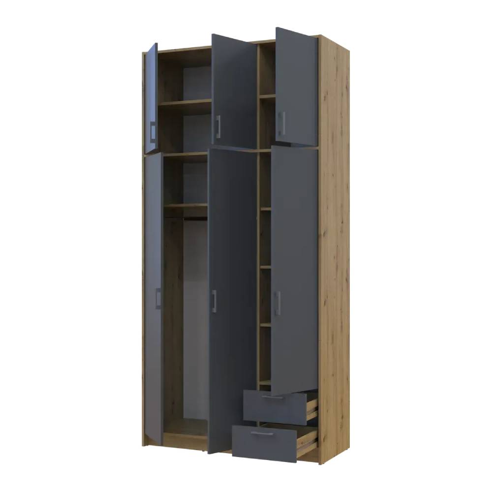 Антресоль высокая Doros Ронди Дуб Артизан/Графит 3 ДСП 121х52х65 (DRS-011906)