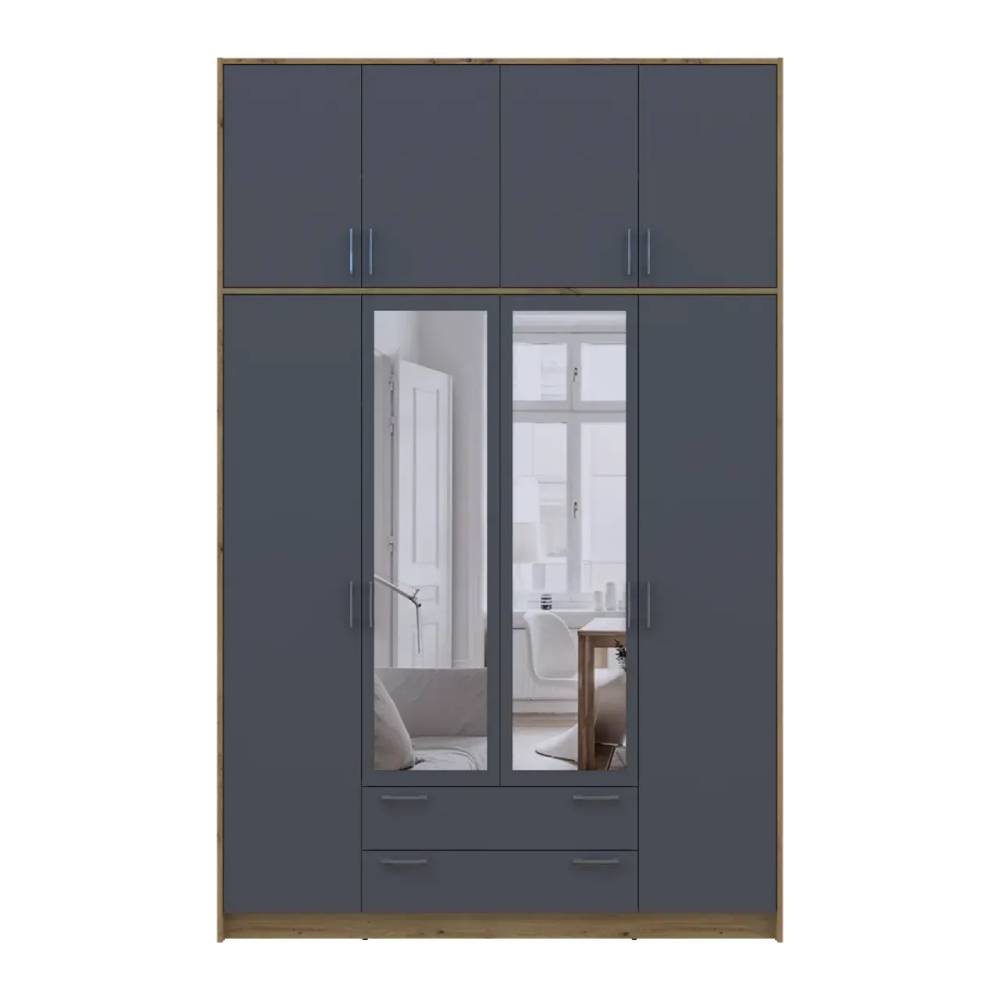 Шкаф для одежды Doros Ронди с высокой антресолью и зеркалом Дуб Артизан/Графит 4 ДСП 160х52х260 (DRS-011879)