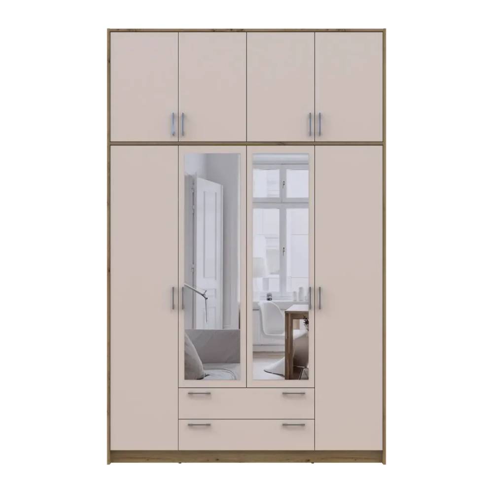 Шкаф для одежды Doros Ронди с высокой антресолью и зеркалом Дуб Артизан/Кашемир 4 ДСП 160х52х260 (DRS-011880)