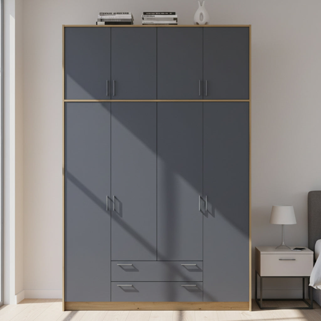 Шкаф для одежды Doros Ронди с высокой антресолью Дуб Артизан/Графит 4 ДСП 160х52х260 (DRS-011877)