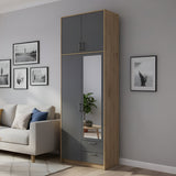 Шкаф для одежды Doros Ронди с высокой антресолью и зеркалом Дуб Артизан/Графит 2 ДСП 82х52х260 (DRS-011871)