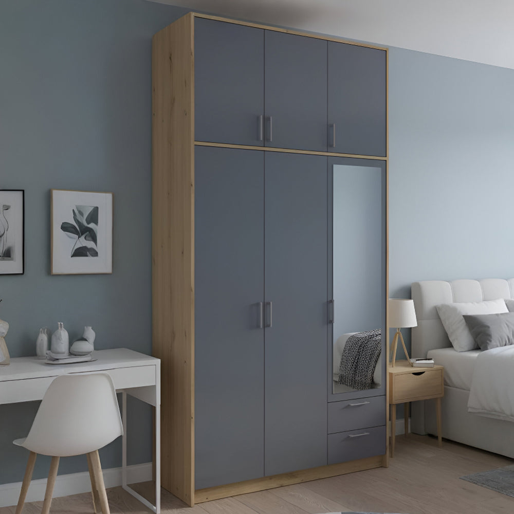 Шкаф для одежды Doros Ронди с высокой антресолью и зеркалом Дуб Артизан/Графит 3 ДСП 121х52х260 (DRS-011875)