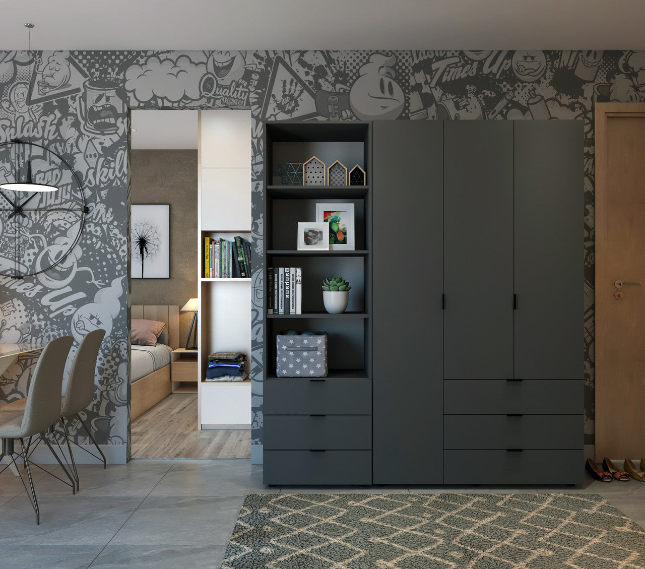 Шкаф для одежды Doros Гелар Графит 3+3ДСП с пеналом 292.4х49.5х203.4 (DRS-011924)