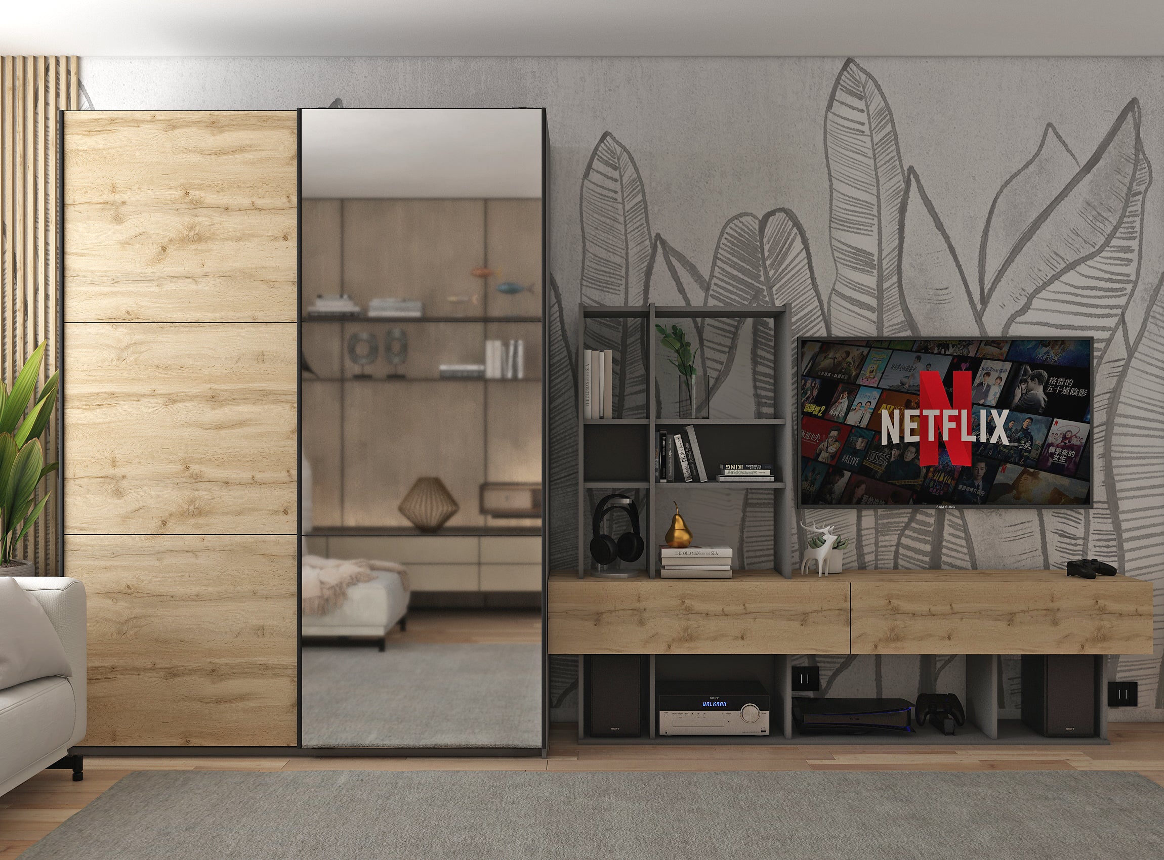 Шкаф-купе двухдверный Doros G-Caiser 160х60х240 см Графит/Дуб евок/1 Зеркало (DRS-011038)