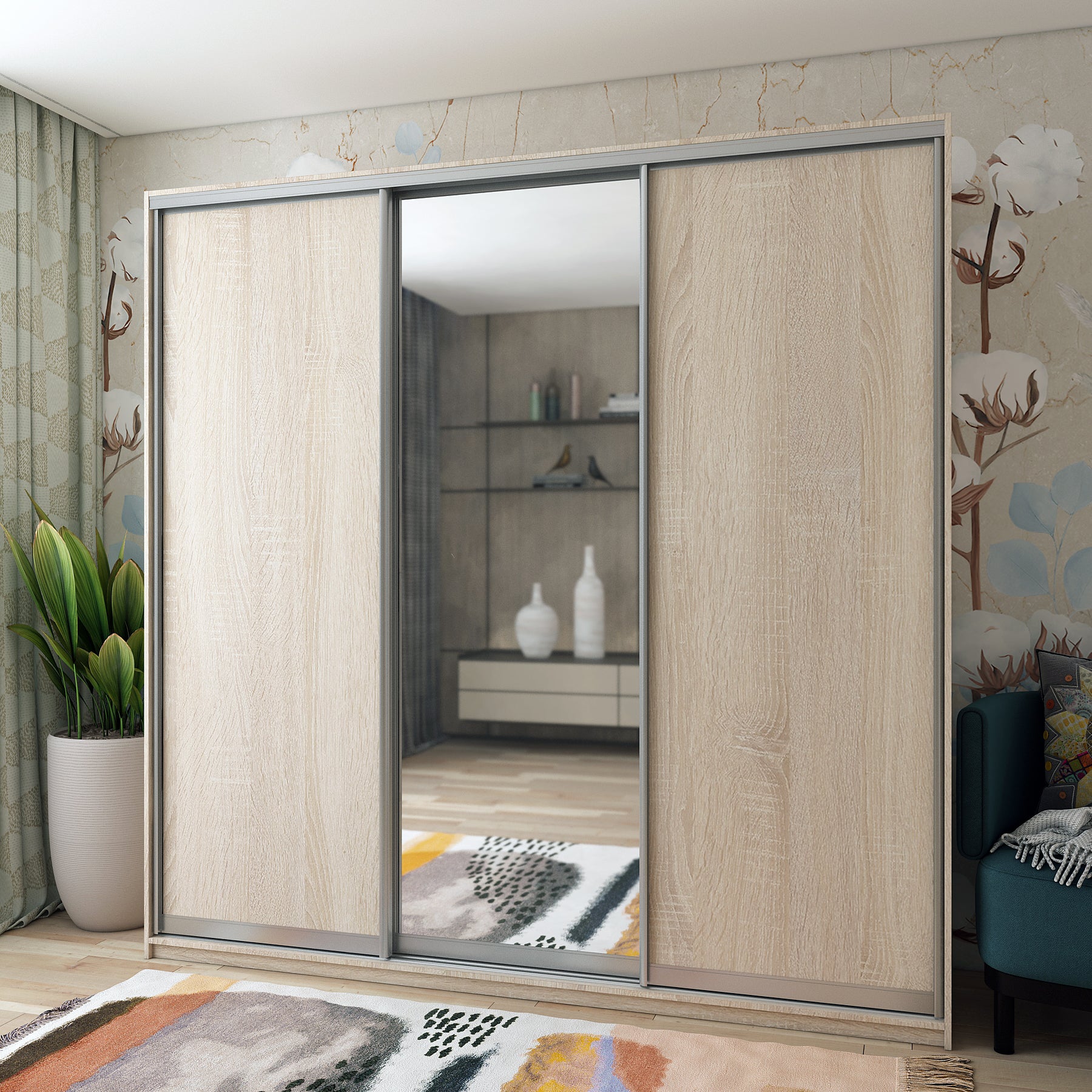 Шкаф-купе трехдверный Doros Сити Лайт 225х60х225 см Дуб сонома/1 Зеркало (DRS-011098)