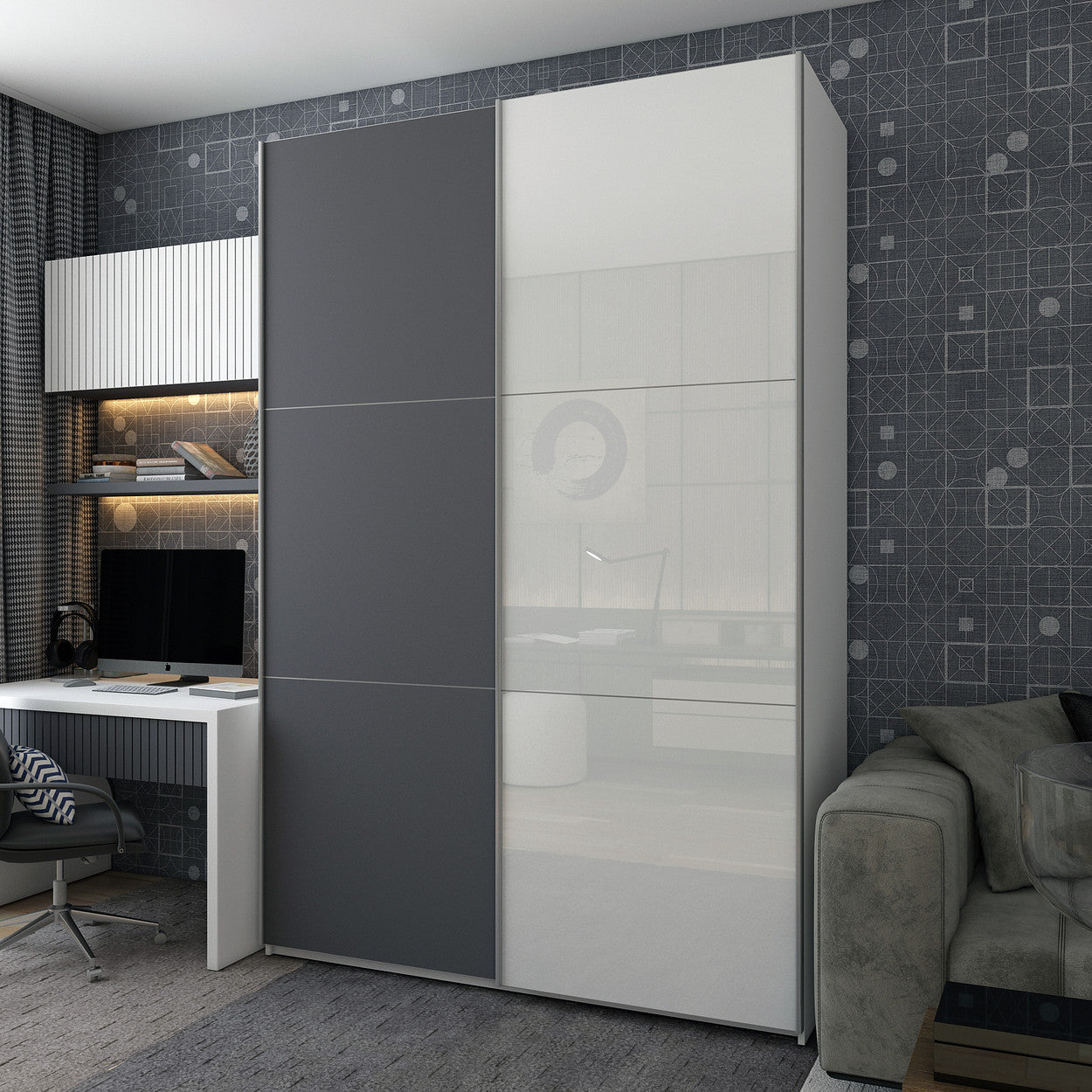 Шкаф-купе двухдверный Doros G-Caiser 180х60х240 см Белый/Графит/1 Скло (DRS-011019)